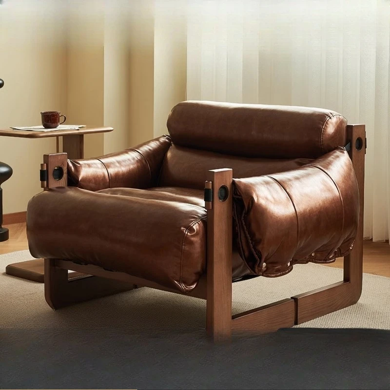 Nordic retro single solid wood sofa chair, living room designer casual