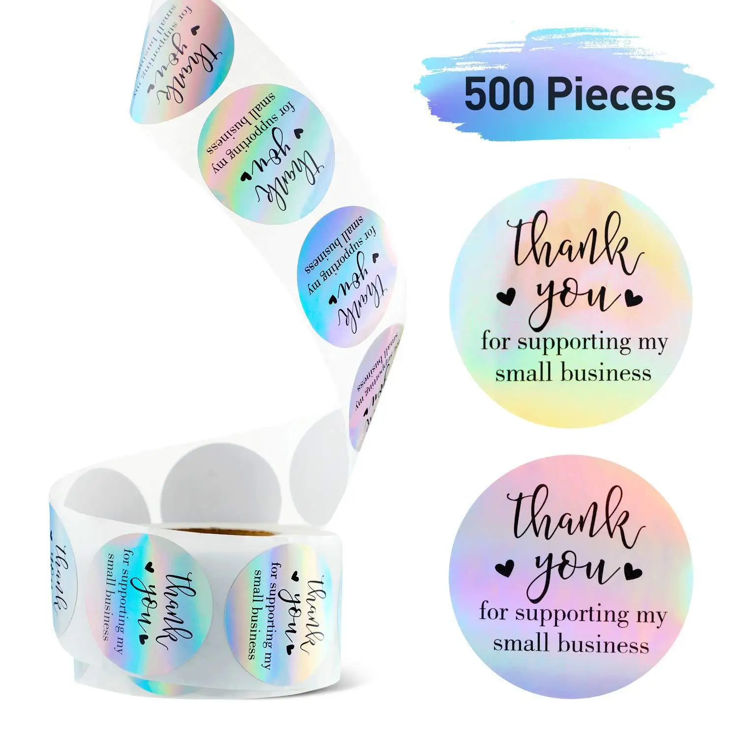 50-500pcs Rainbow Laser Business Label Stickers Paper Cute Thank You Stickers for Small Business Seal Labels Stationery Sticker