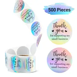50-500pcs Rainbow Laser Business Label Stickers Paper Cute Thank You Stickers for Small Business Seal Labels Stationery Sticker