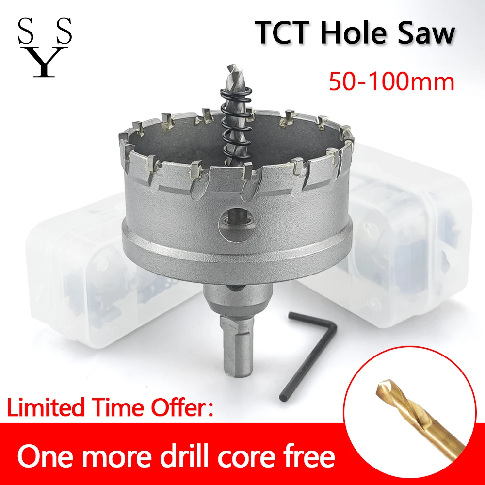 

1Pcs 50-100mm TCT Hole Saw Tungsten Carbide Tip Core Drill Bit Cutter Tools Drilling crown for Metal Stainless Steel Alloy