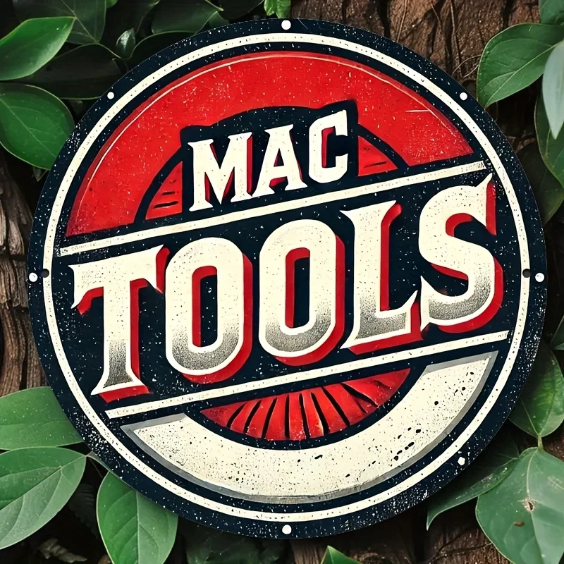1 Stück 8 x 8 Zoll (20 x 20 cm) MAC Tools Wandkunst-Blechschild, runde Aluminium-Wandkunst, langlebig, wind- und wasserdicht, perfekt für Zuhause,
