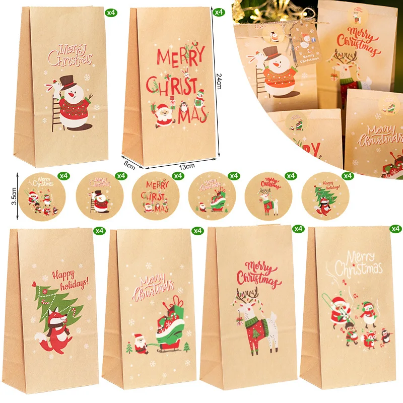 Weihnachts geschenk Taschen Kraft Papiertüte Süßigkeiten Keks Verpackung Tasche Weihnachten Advents kalender digitale Aufkleber Verpackung liefert 24 stücke – Detail 4