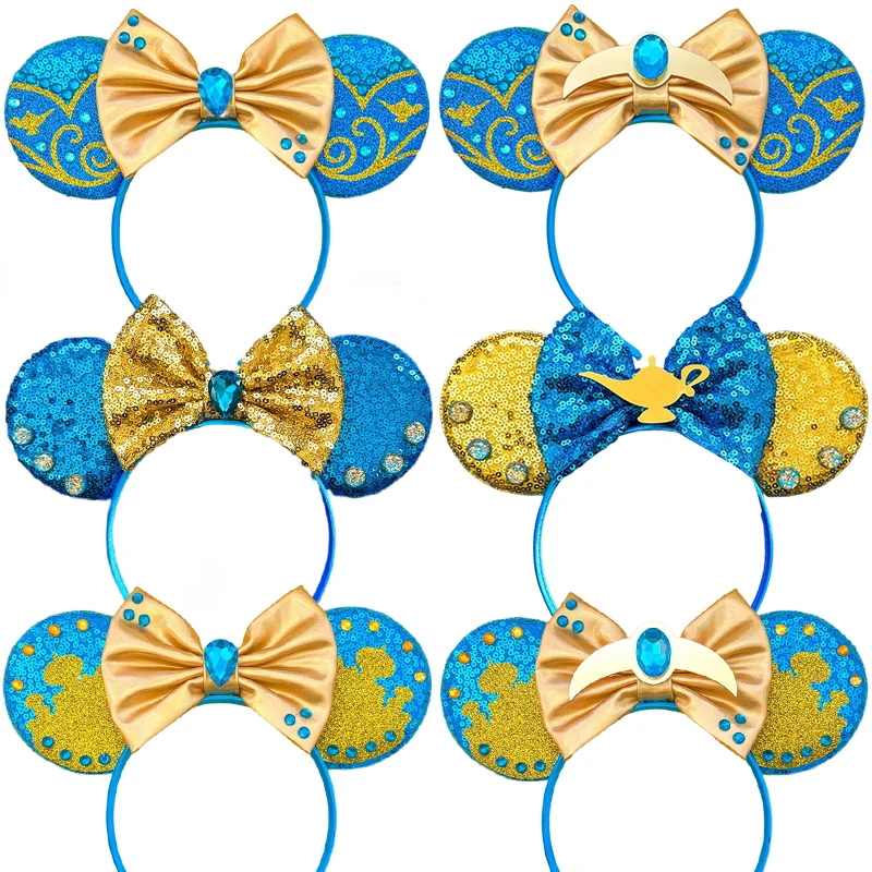 Disney Aladdin Headbands For Women Princess Jasmine Hairbands Spirit Sequins Bow Genie Of The Lamp Hair Accessories Kid DIY Gift