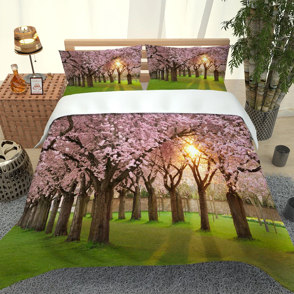 

3D Red Pink Plants Trees Hd Bedding Set Queen Duvet Quilt Cover Pillow Case Bed Linen King Twin Full Double Single Bedroom