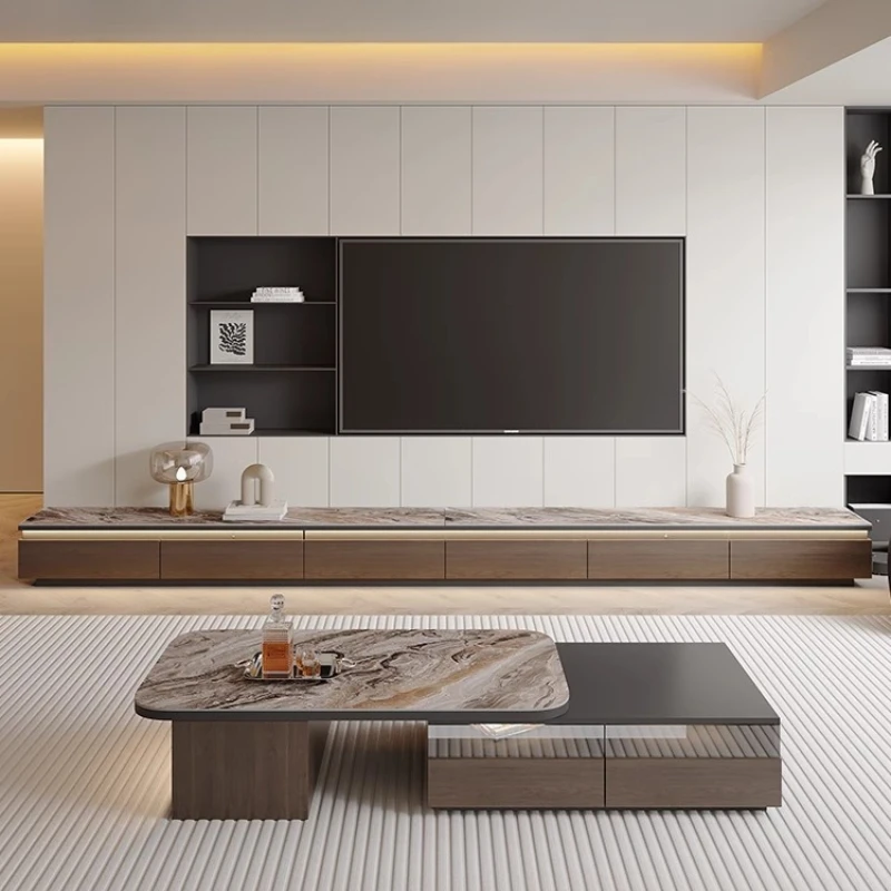 

Nordic style solid wood slate tv stand Tv cabinet table and coffee tables Combination set living room furniture with LED lights