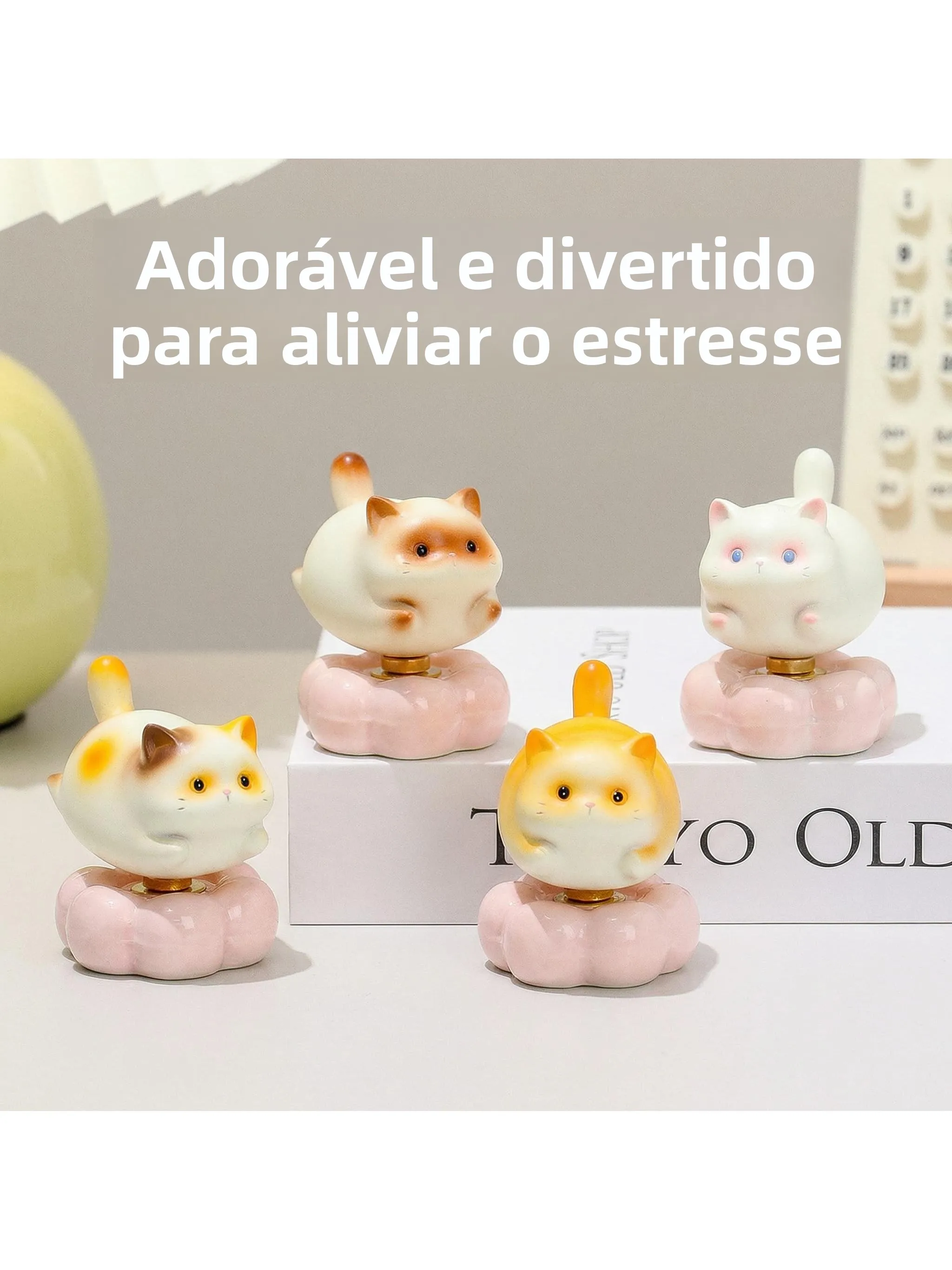 かわいい猫のストレス解消オーナメント、クリエイティブなギフト、オフィスデスクの装飾、素敵な猫の置物、幸運を呼ぶスピニー・ワークステーション