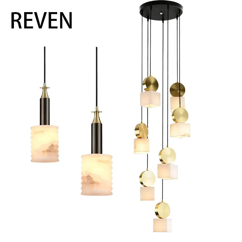 REVEN Customizable Marble Ceiling Light Chandelier 3 Color Change Modern Pendant Lamp Gold Black for Bedroom Kitchen Hallway