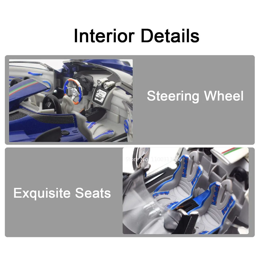 รถของเล่น Pagani Zonda HP Huayra รุ่น 1:24 แบบจำลองรถยนต์สปอร์ตขนาดเล็ก 4 ประตูเปิดได้ พร้อมไฟและเสียงเพลง ของเล่นเสริมพัฒนาการสำหรับเด็ก