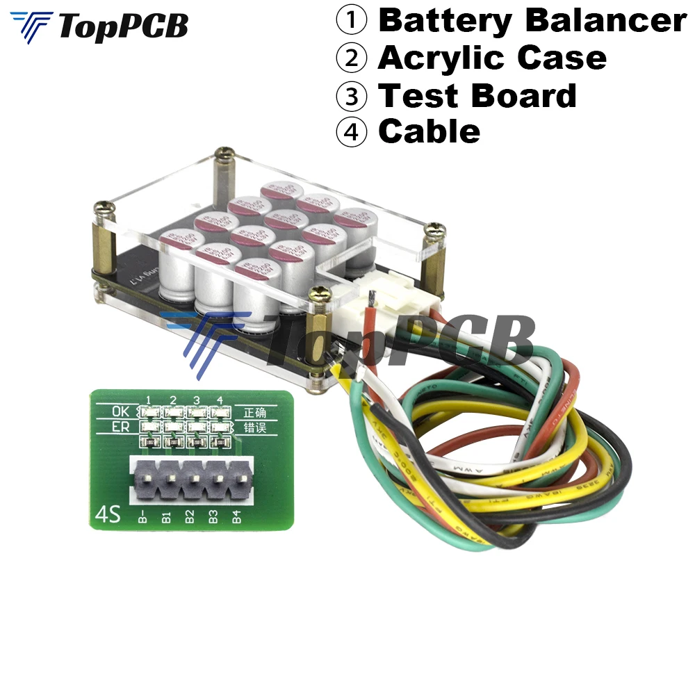 5.5A BMS 4S Active Balancer Equalizer Board Li-ion Lifepo4 18650 Battery Power Transfer Balance Capacitor with Acrylic Case