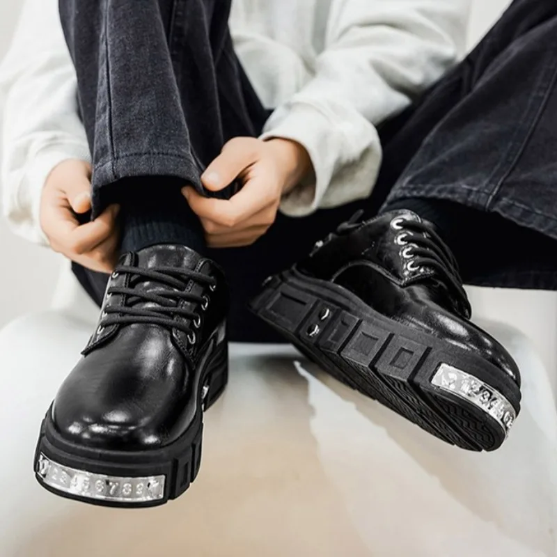 

British Style Men's Shoes Fashion Retro Men's Sneakers and Casual Shoes Thick-soled Platform Derby Man's Shoes Tenis Masculino
