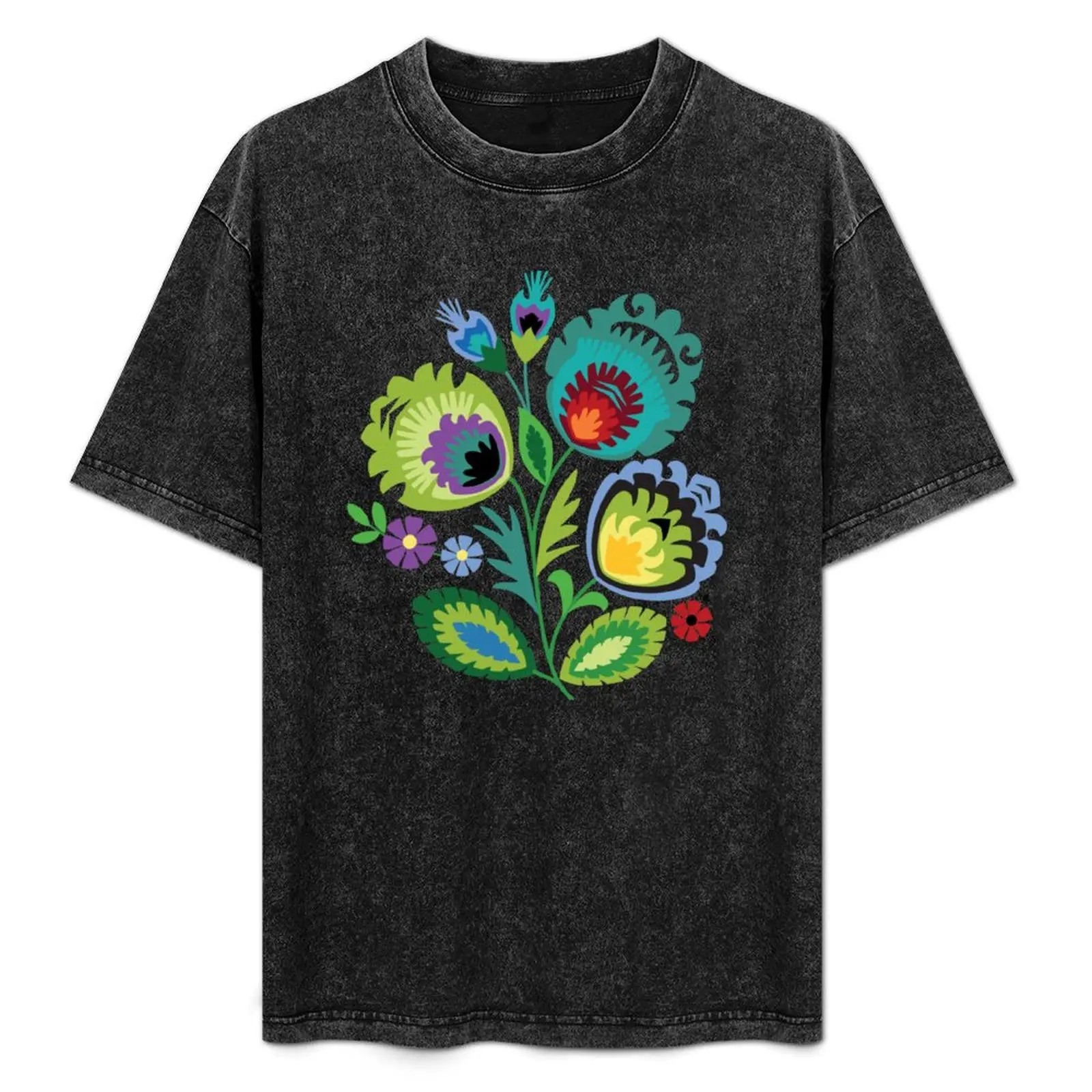 Polish Folk Flowers Green on Black T-Shirt funny shirt cotton blue archive plus size clothes anime tshirt t shirts for men pack