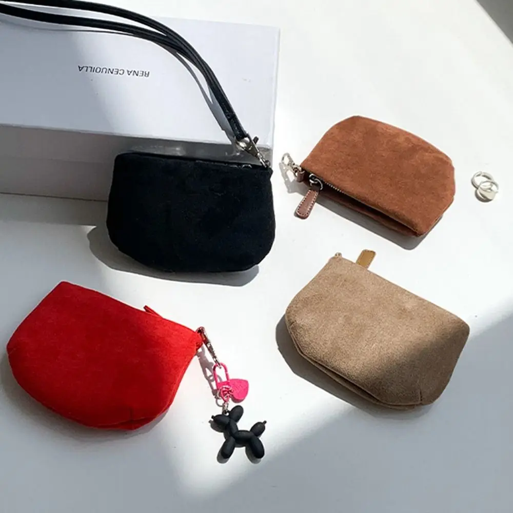 PU Leather Suede Coin Purse Hanging Neck Lipstick Earphone Pouch Mini Storage Bag Purse Shoulder Bag Lanyard Wallet Streetwear