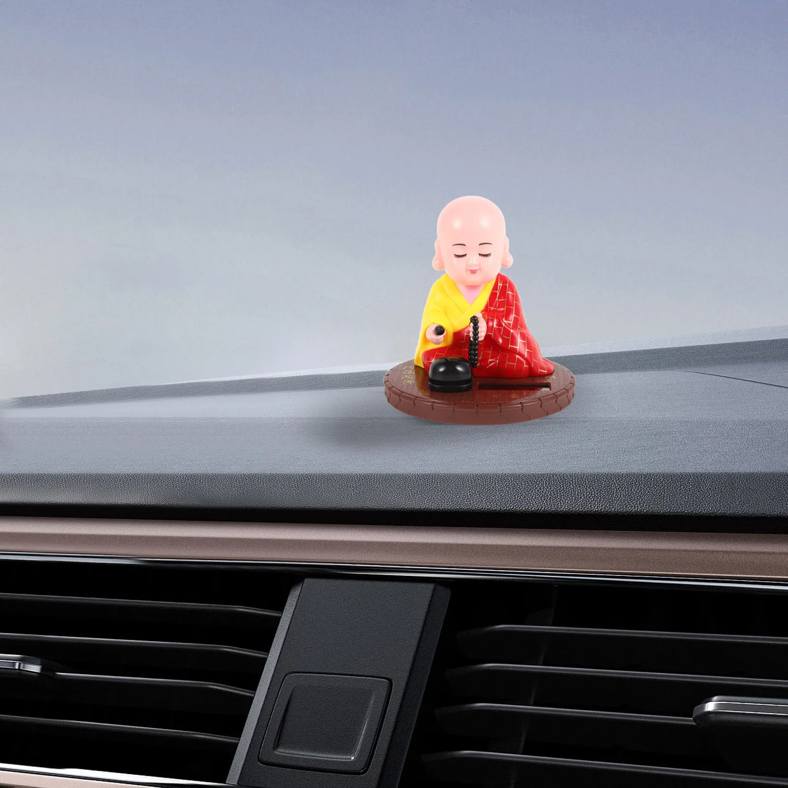

Solar Powered Laughing Buddha Shaking Head Car Dashboard Decoration Bright Color Design Good Fortune Prosperity