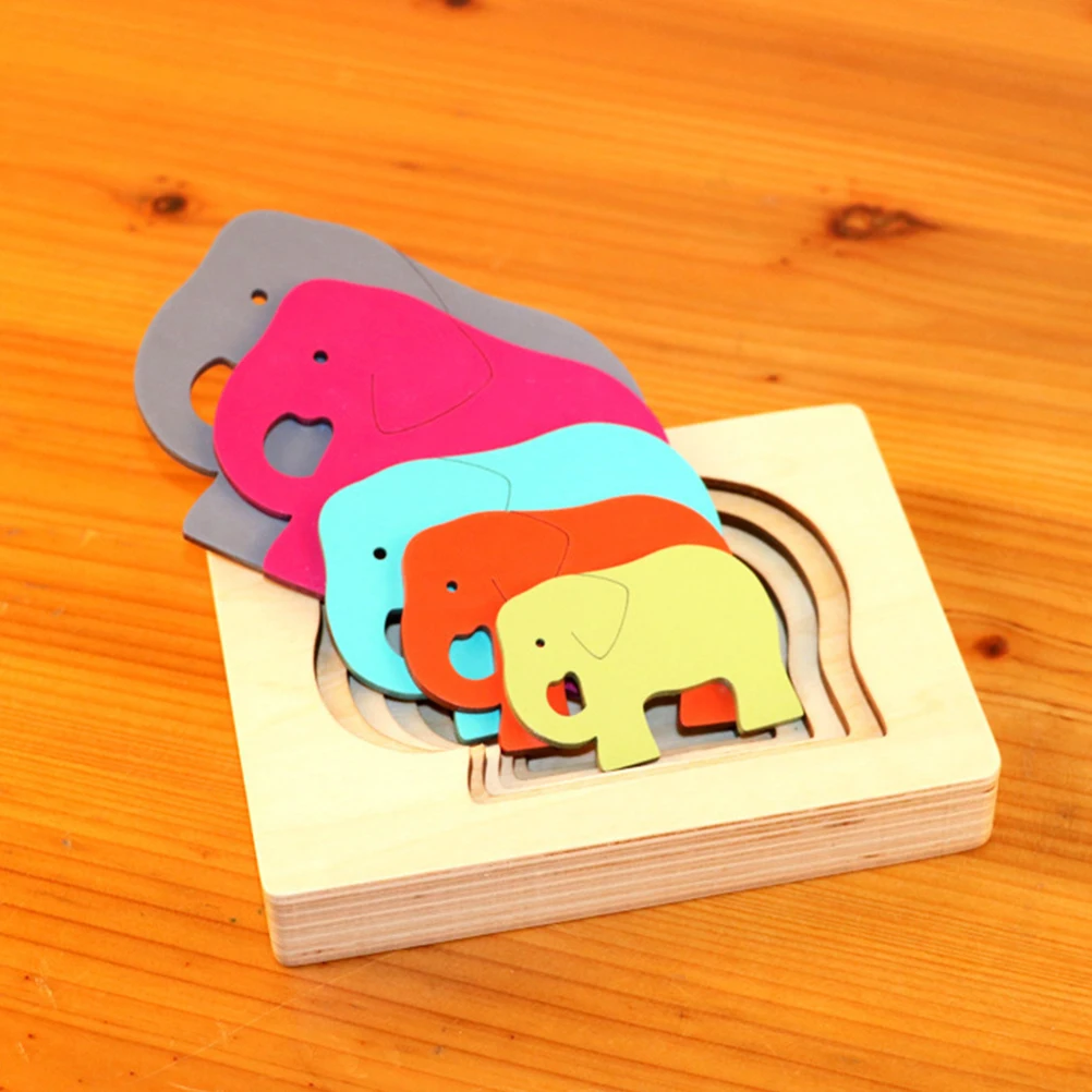

Wooden Animal Puzzle Color Matching Toys Puzzles Children's Early Education Kids Game Toddler Elephant Parent