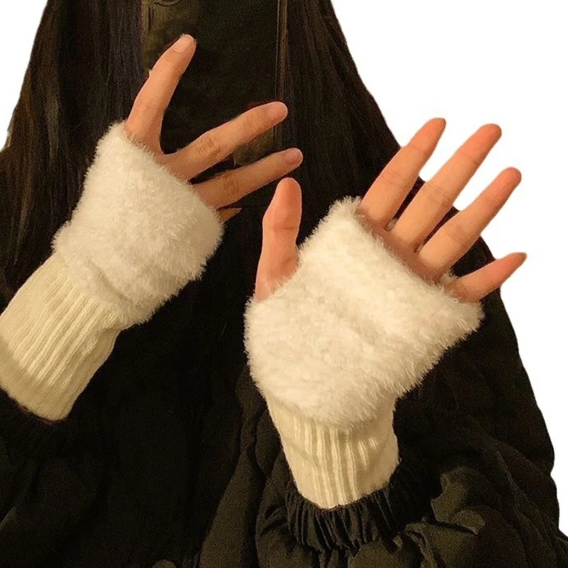 652F Stylish Knitted Thermal Gloves Thick Gloves Stylish Soft Thermal Gloves Winter Warm Half Finger Gloves