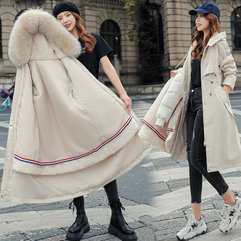 2025 New Plus Velvet Cotton Coat Women Winter Large Fur Collar Detachable Lining Cotton Coat Women Winter Warm Thicken Parkas - Image 3