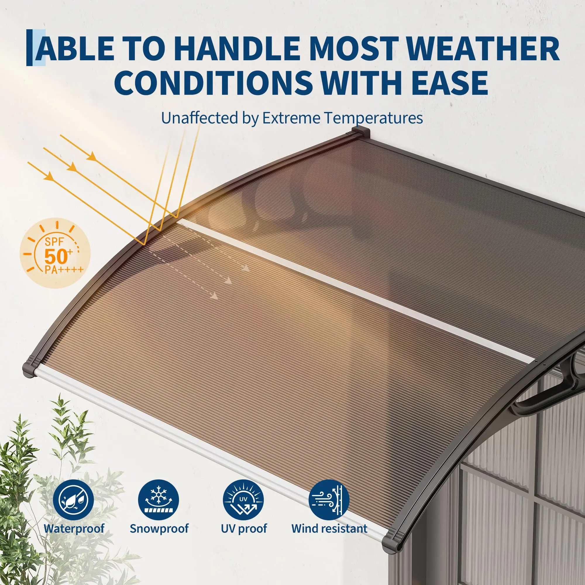 40''x40'' Awning for Door Entrance, Window Awning Canopy Exterior with UV Rain Snow Sunlight Protection, Door Awning with Plastic Steel Bracket,Polycarbonate Cover, Brown Board