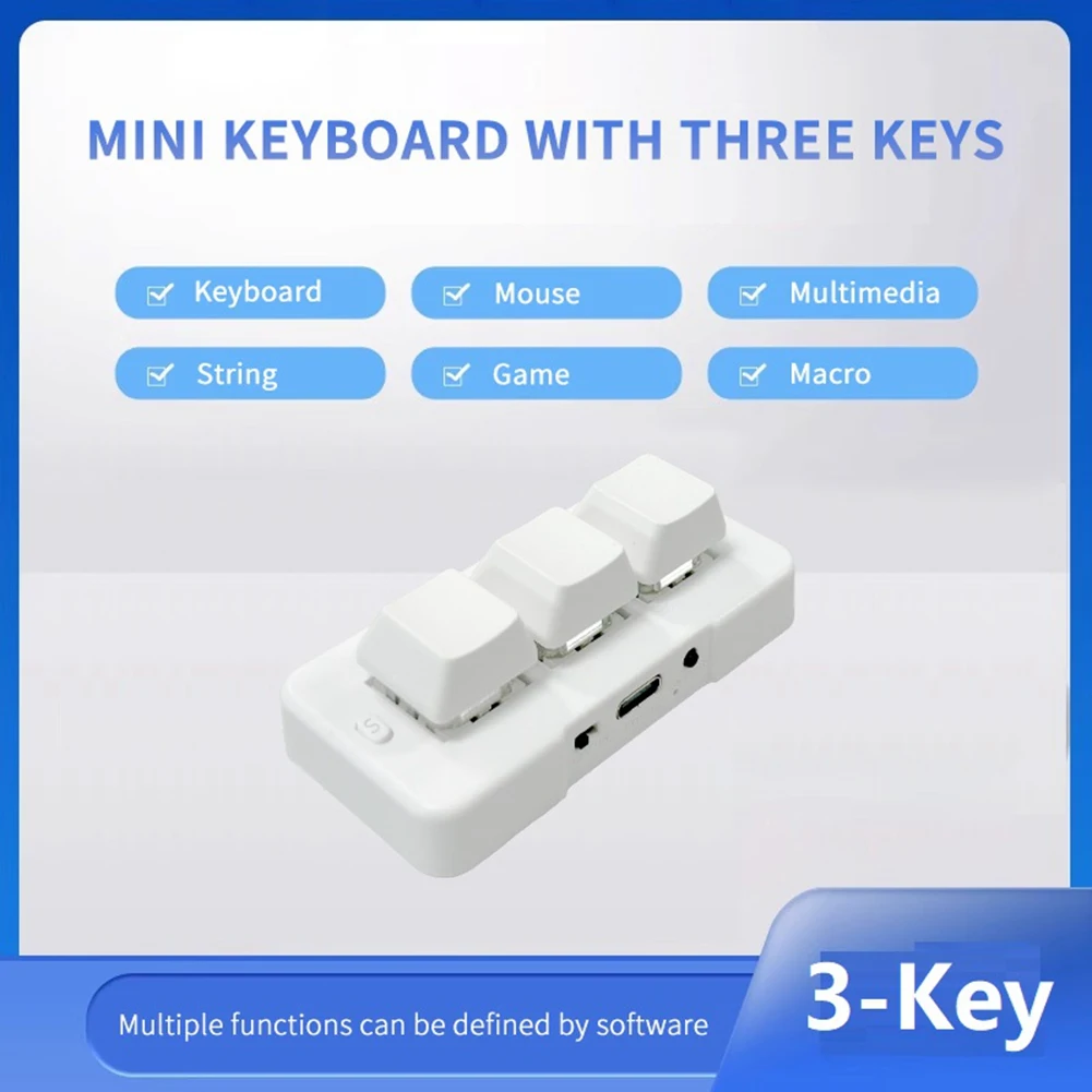 MK321BT Mini teclado mecánico personalizado de 3 teclas, interruptor azul, conexión USB + BT de modo dual para juegos multimedia, blanco