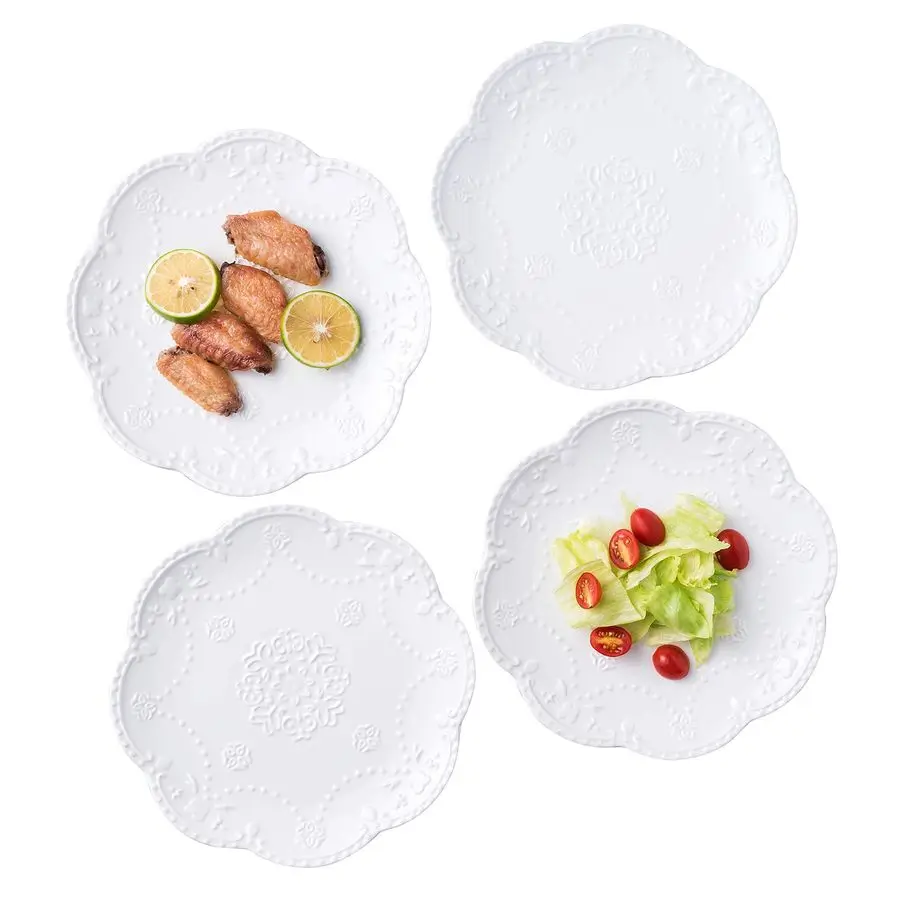 

Embossed Lace Porcelain PlateDinner Plate Set, Pasta Salad Dessert Plate Tableware Set for Restaurant Family Party Kitchen Use 4