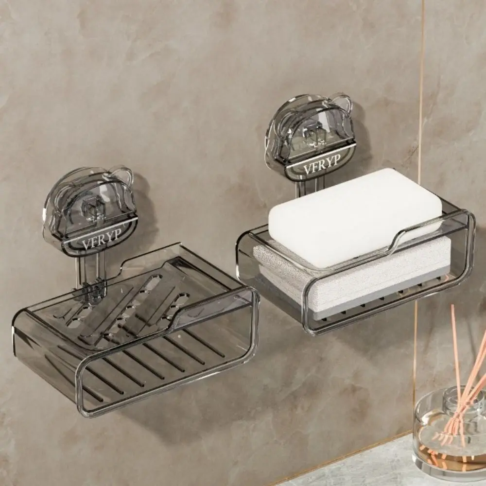 

Suction Cup Drainage Bathroom Soap Box Punch-free Double Layer Soap Storage Rack Cute Bear with Sponge Soap Dish Tray