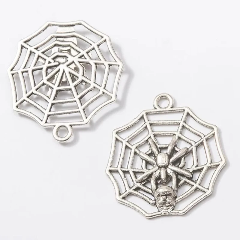 50pcs 27*30MM Alloy retro blue jewelry religious belief necklace DIY skull spider pendant, autumn and winter handmade clothing a