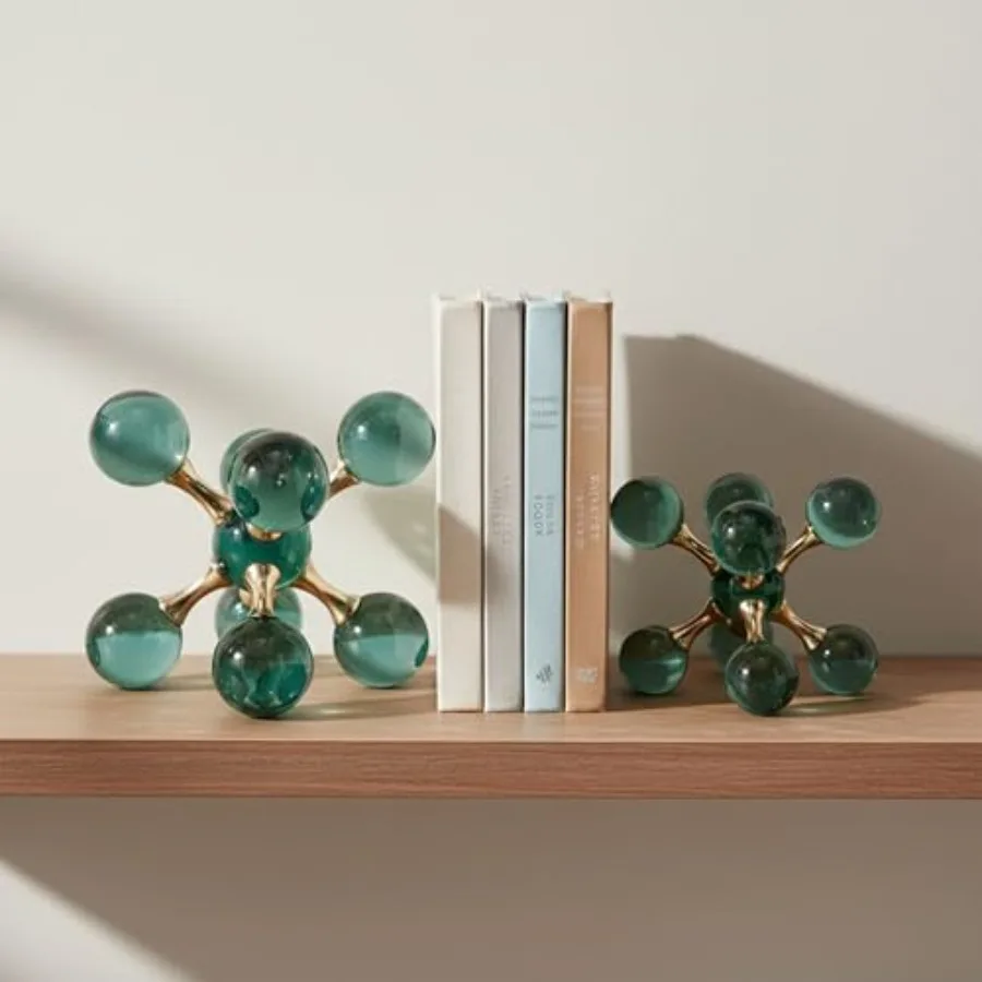 

Set of 2 Decorative Bookends Glass Jacks Crystal Book Holder for Shelf Decor and Office Glam Design for Book Accessories Modern