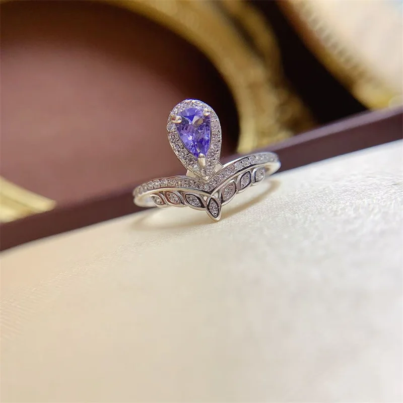 S925 Sterling Silver Natural Ruby Tanzanite Emerald Wedding Crown Shape Ring for Women Gift with Certificate