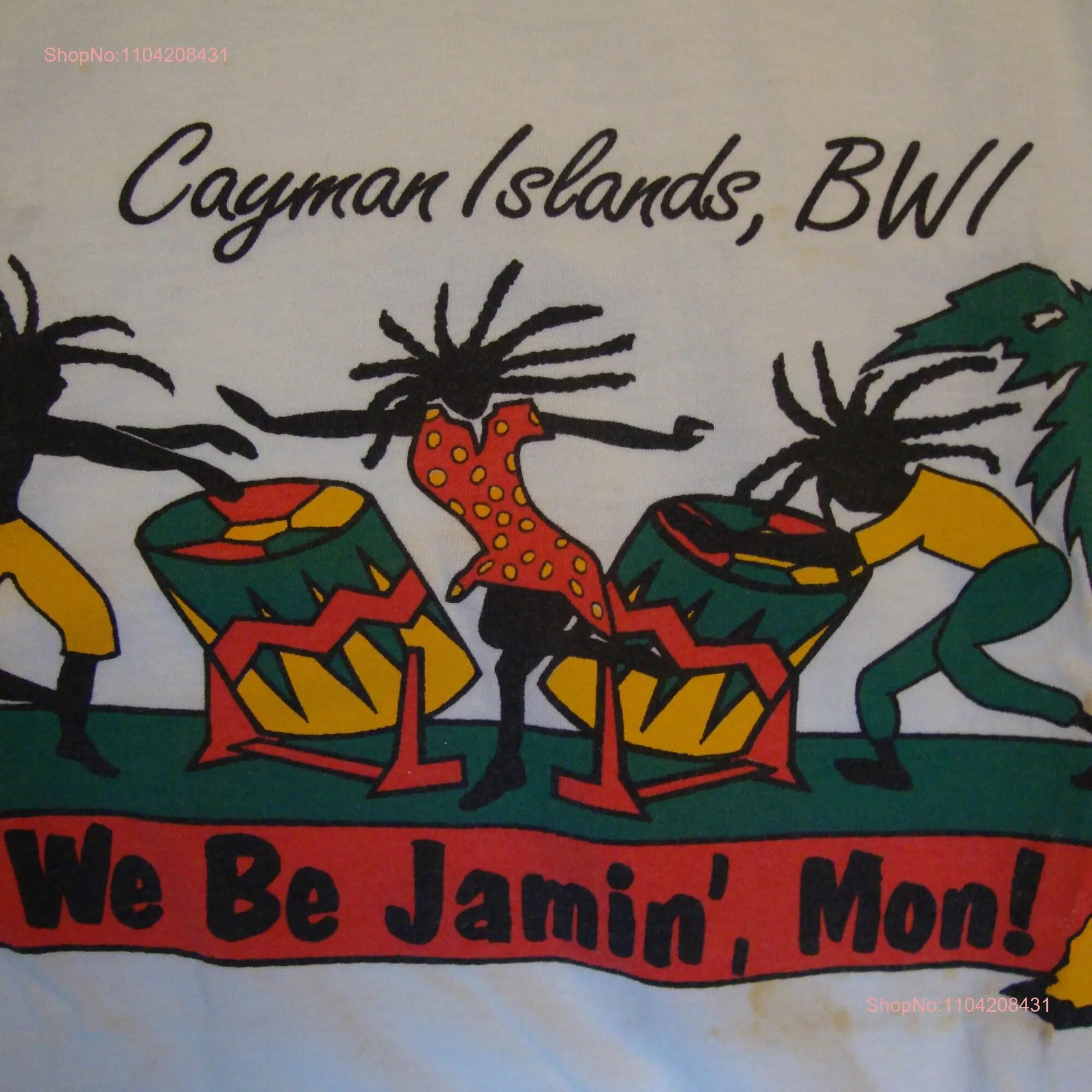 Vintage 90's Cayman Islands BWI We Be Jamin' Mon Souvenir White T Shirt Size L long or short sleeves