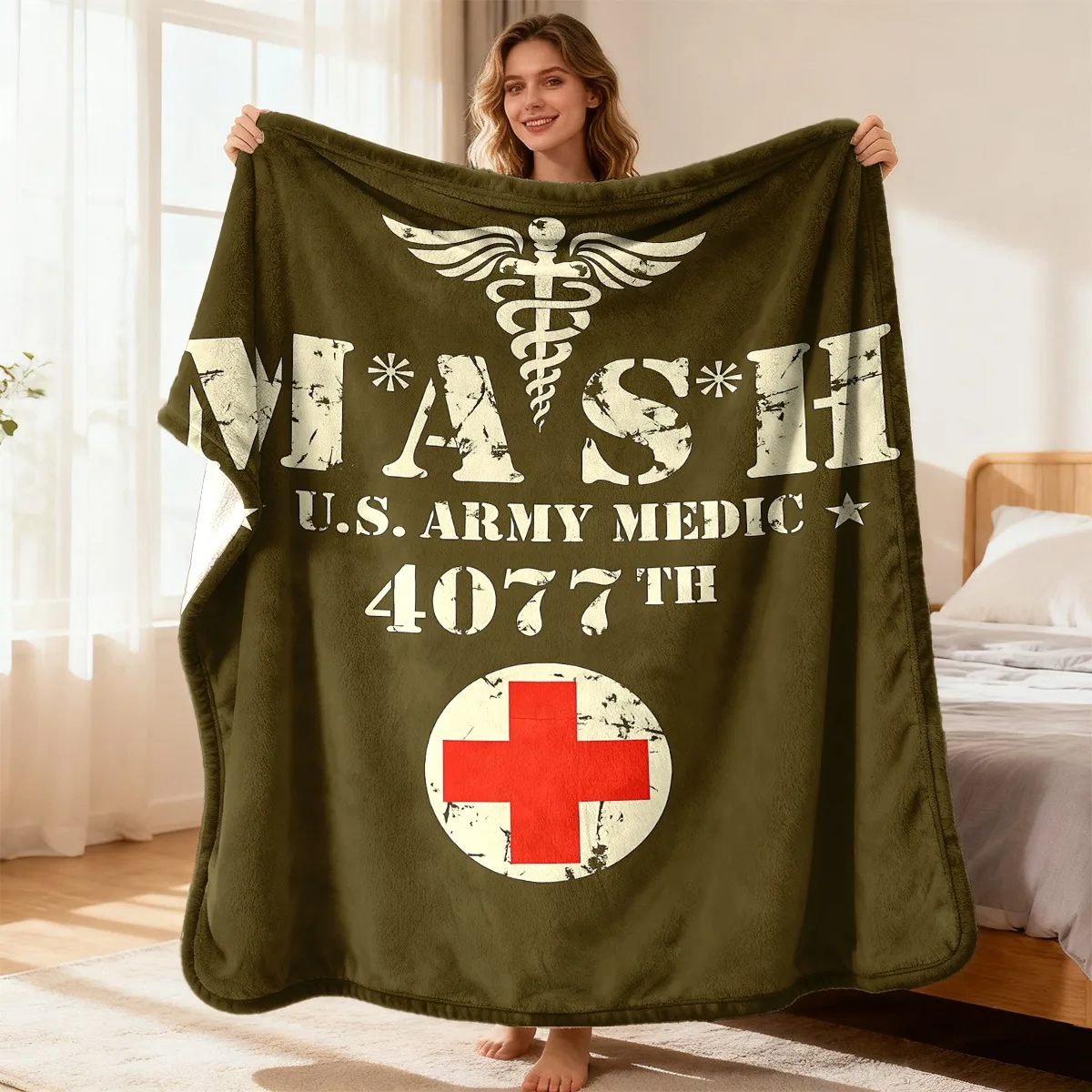 Retro Aged Medical Symbol Text Art Print Flannel Blanket Warm Throw For Bedroom Vintage Decor Style Holiday Gift Ideas
