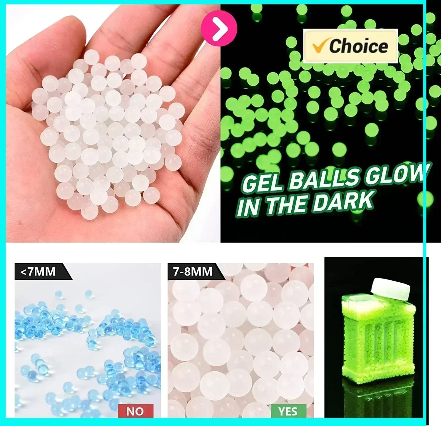 Bw (grow in the dark) contas de bola de água recarga de munição balas de gel de água contas 7-8mm para brinquedos de arma de blaster de água