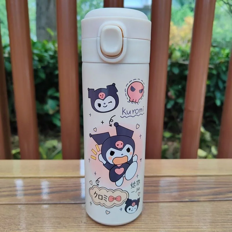 New Miniso Sanrio 420Ml Kids Thermos Mug Anime Cartoon Kuromi Pochacco Stainless Steel Thermal Water Bottle Christmas Gift