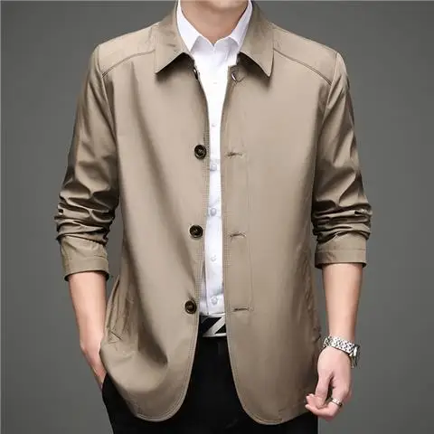 

Slim Fit Casual Jaet for Men Thin Loose Busin Sle Spring Autumn New Faion Single Button Long Sve Pure Color Coat