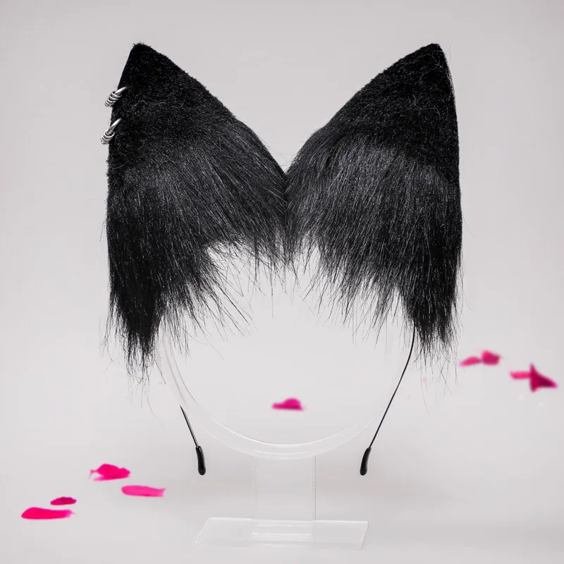 Diadema de Cosplay Husky para niña, diadema de oreja bonita, accesorios de disfraz JK ajustables, accesorio peludo para fiesta y espectáculo de vacaciones, negro y rosa