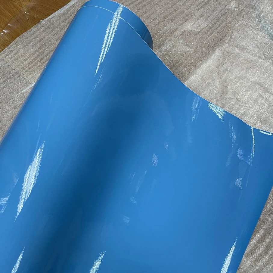 50cm*200/300cm Premium Glossy Light blue Vinyl Sticker With Air Free Bubble Gloss Car Wrap Decal For Car Body Decoration