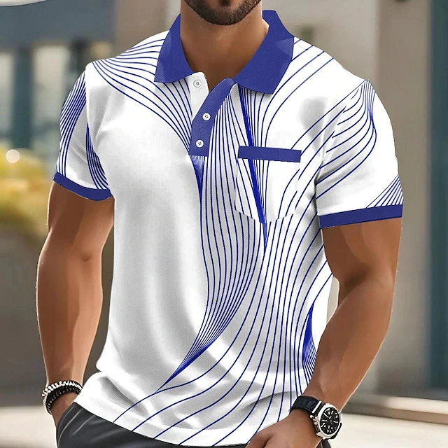 Polo da uomo a maniche corte moda estiva Stripe Stampa 3d Risvolto Uomo Top Camicia maschile oversize di alta qualità Abbigliamento casual
