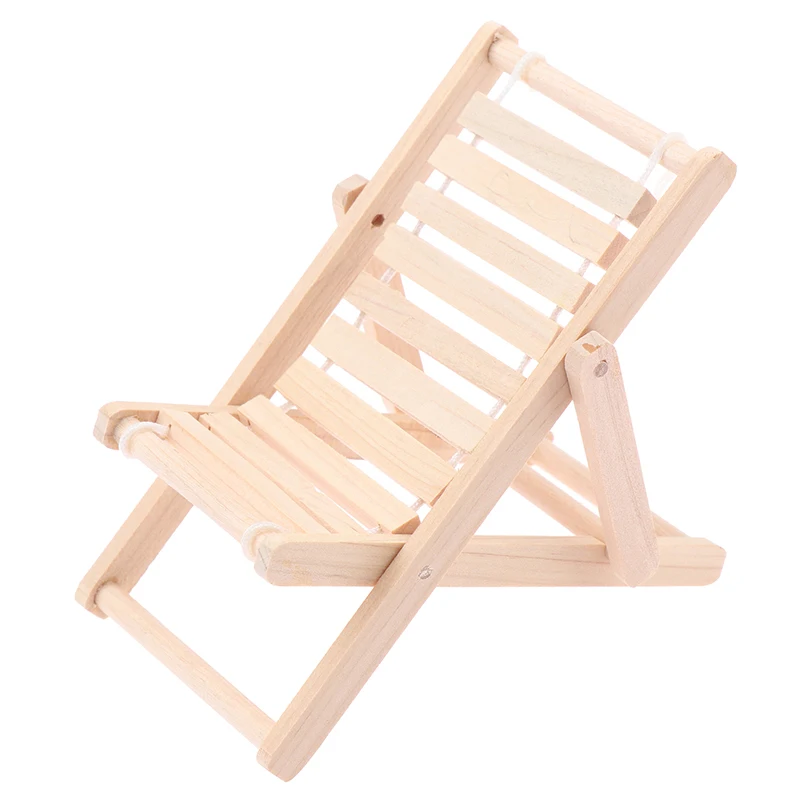 1:12 Dollhouse Miniature Wooden Chair Foldable Lounge Chair Beach Deck Chairs Model Furniture Decor Toy Doll House Accessories