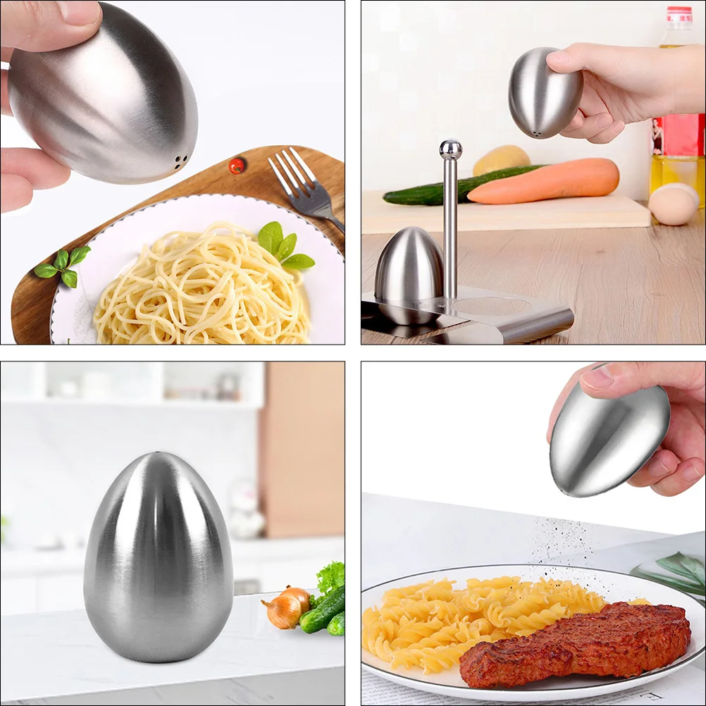

2Pcs Eggs Shaped Stainless Steel Seasoning Bottle Kitchen Container Spice Jar Salt Dispenser Anti Rust Uniform Pouring Portable