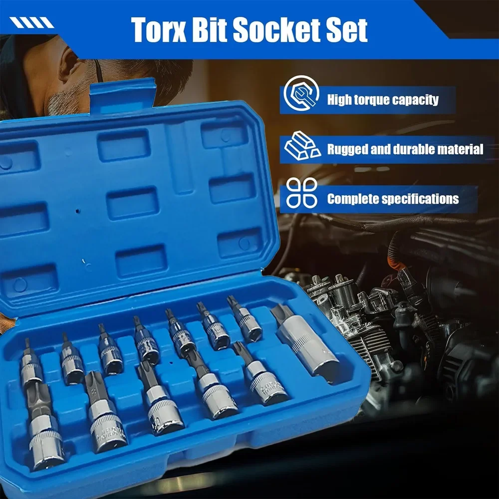 13 pçs kit chave torx ferramenta de reparo automóvel conjunto chave fenda impacto soquete wrnech cabeça profissional bicicleta carro ferramentas oficina mecânica