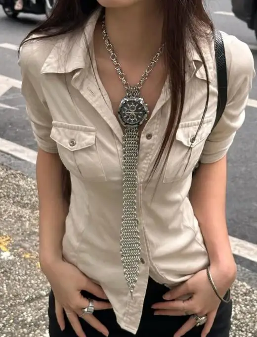 

2025 Autumn/winter Y2K Style Long Sleeved Workwear Top, Women's Shirt, Women's Clothing