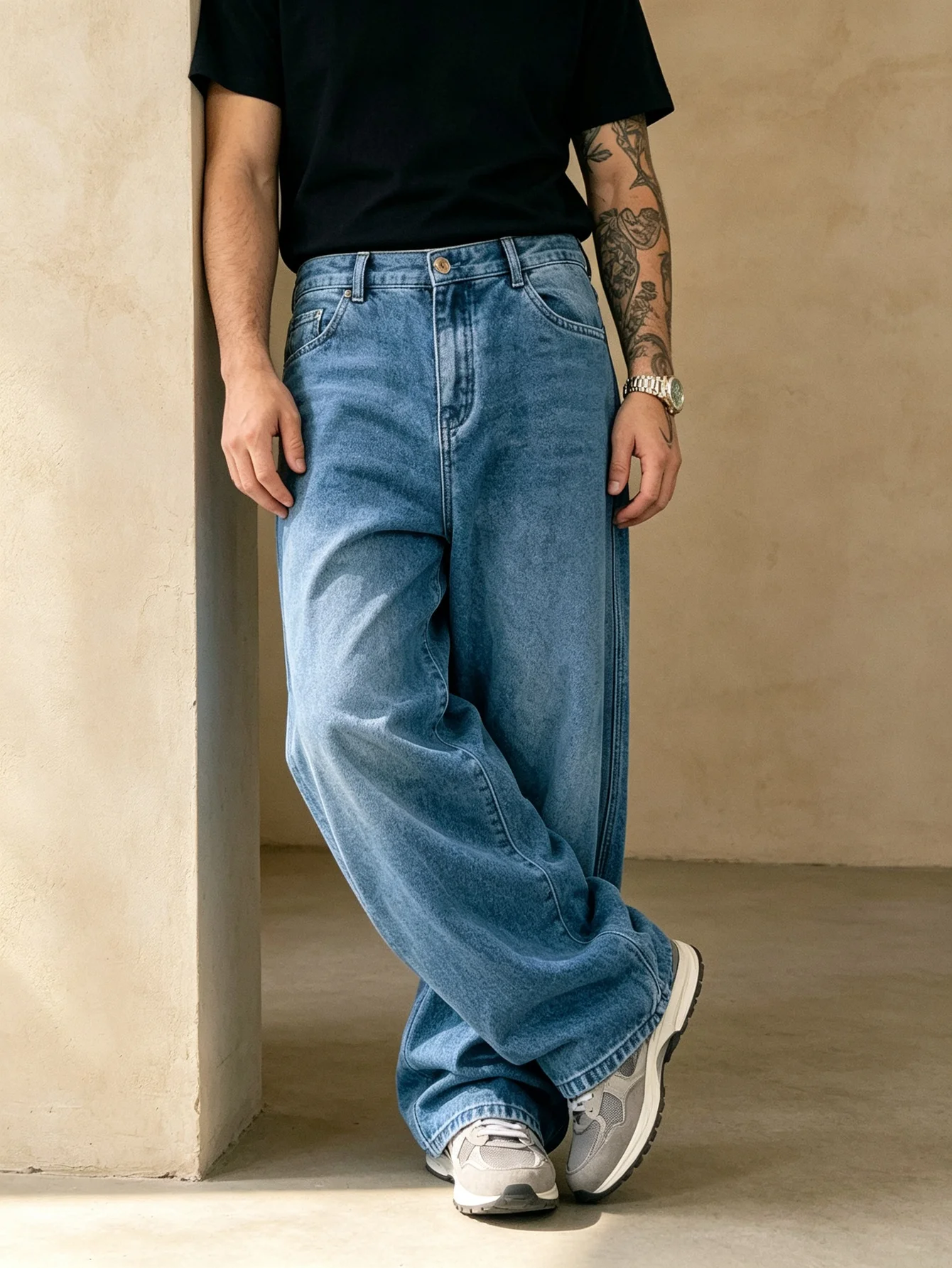 Modern Y2K Trendy American Street Oversized Skate Denim Jeans Firm Reinforced Stitching Outdoor Hip Hop Daily Wear, Romantic Hol