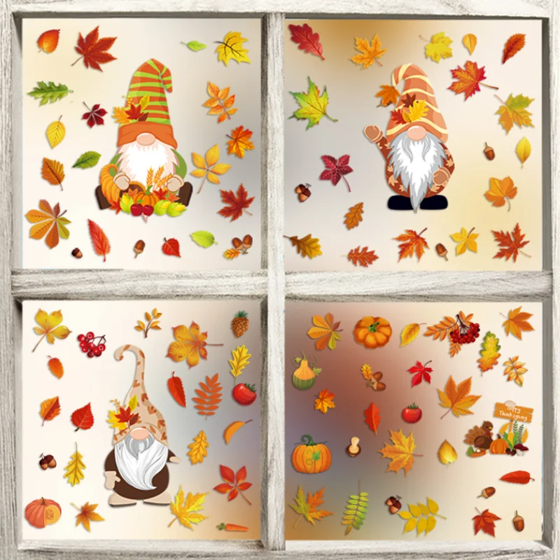Thanksgiving Maple Leaf Dwarf Static Sticker DIY Car Scrapbook Mobile Phone Window Glass Refrigerator Stickers Decor Stationery