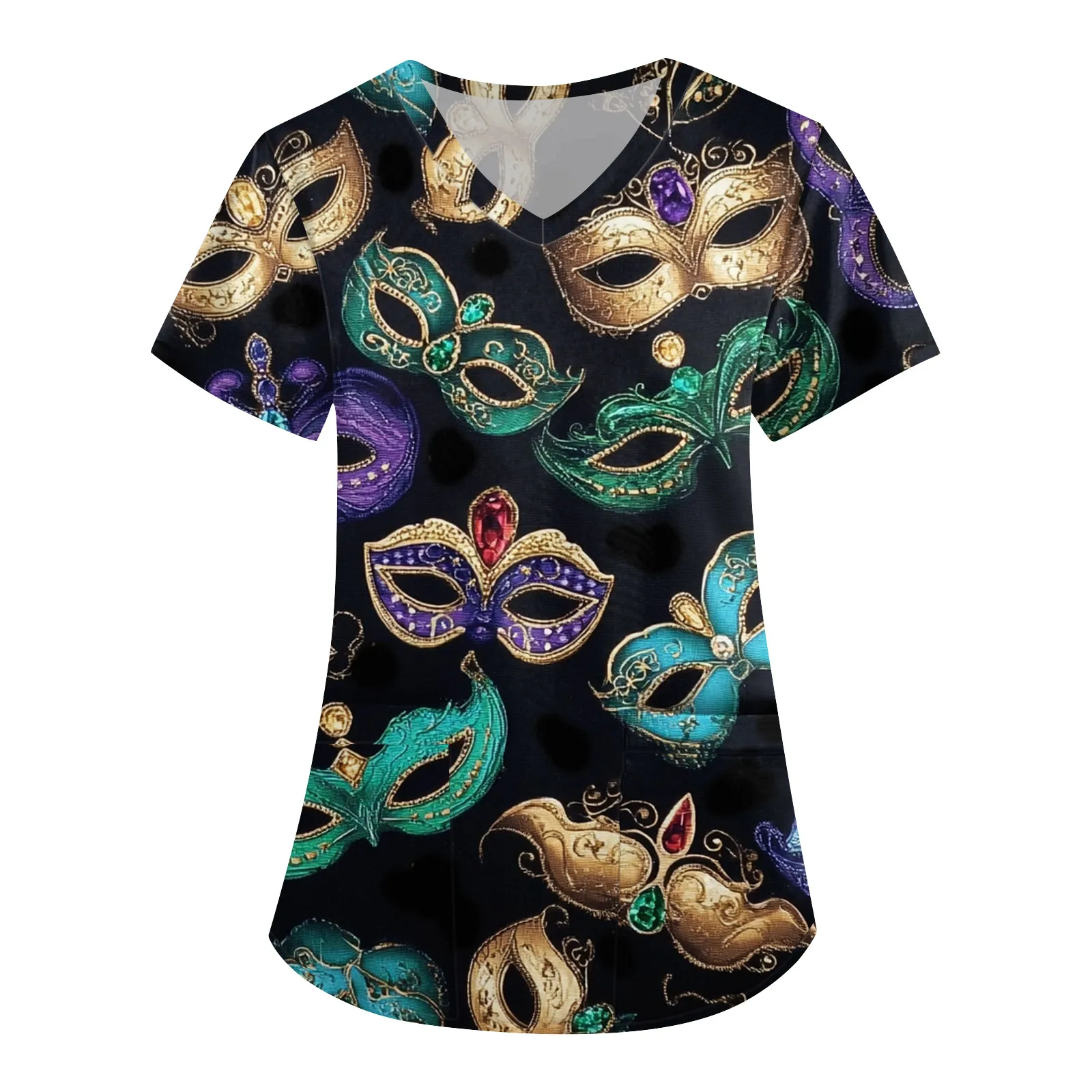 Carnival Printed Nurse Uniform V-Neck Protective Work Uniform Short Sleeved Top Ladies' Carnival Short Sleeve