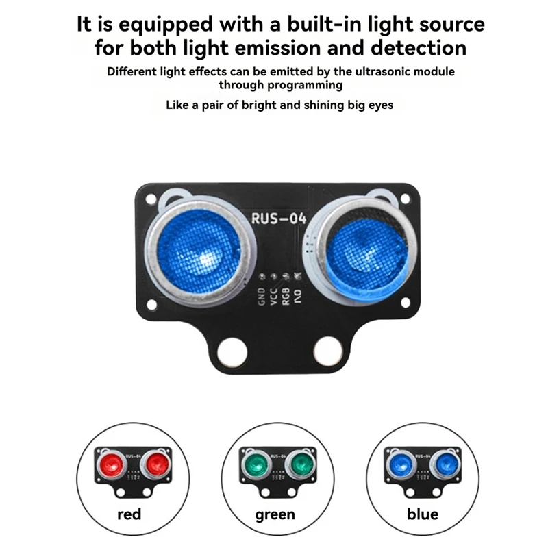 RUS-04 Ultrasonic Distance Sensor Module for Robotics and Obstacle Avoidance with RGB Light 3-5.5V Power Range RUS-04 B-ABFB