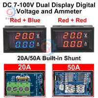20A/50A Built-in Shunt Digital Voltmeter Ammeter DC7-100V Volt Amp Meter 0.28 Inch Dual LED Display Panel Voltage Current Tester