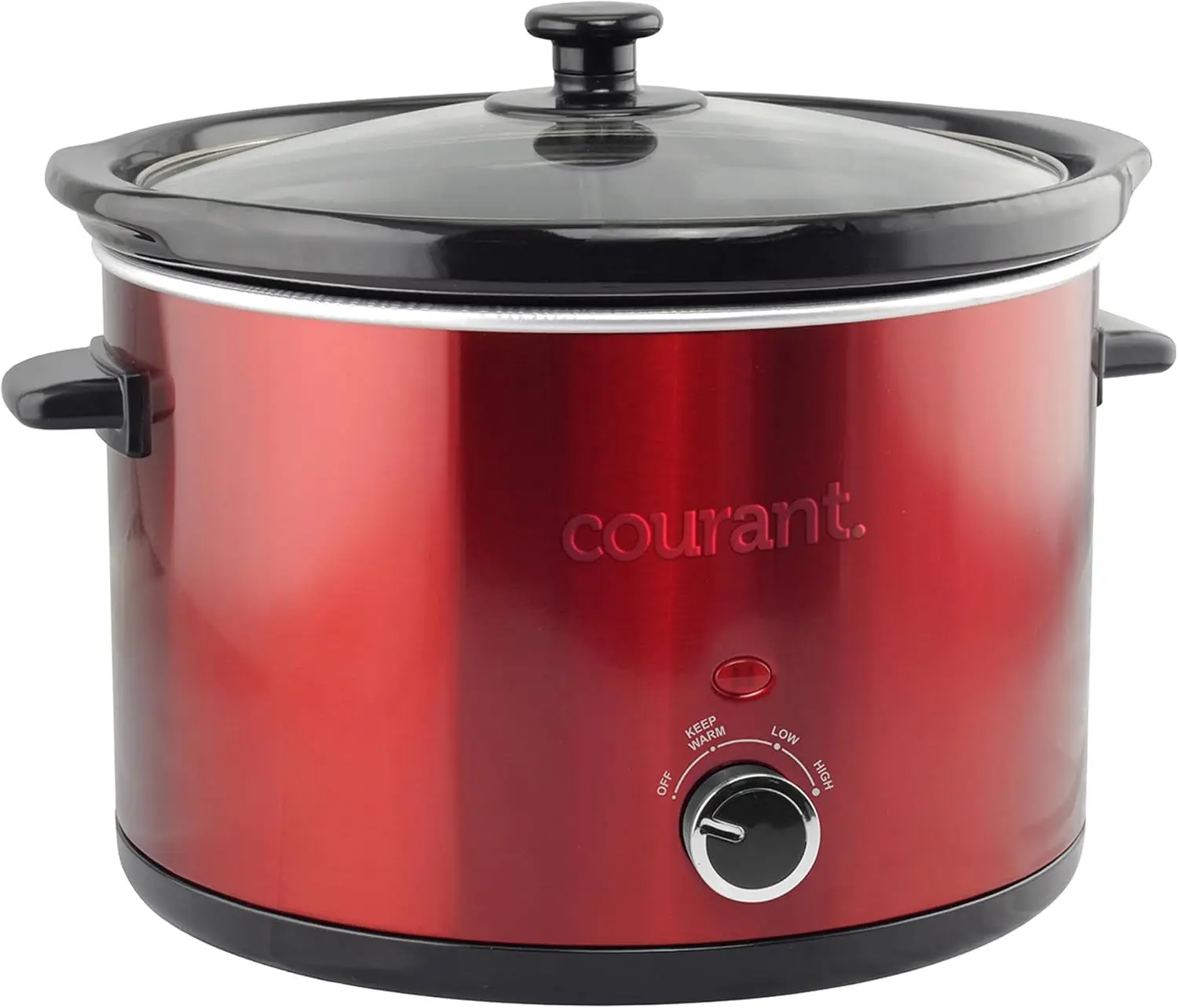 طباخ بطيء سعة 5.5 لتر مع حشوة سيراميك قابلة للإزالة، وغطاء زجاجي بثلاثة إعدادات لدرجة الحرارة - أحمر
