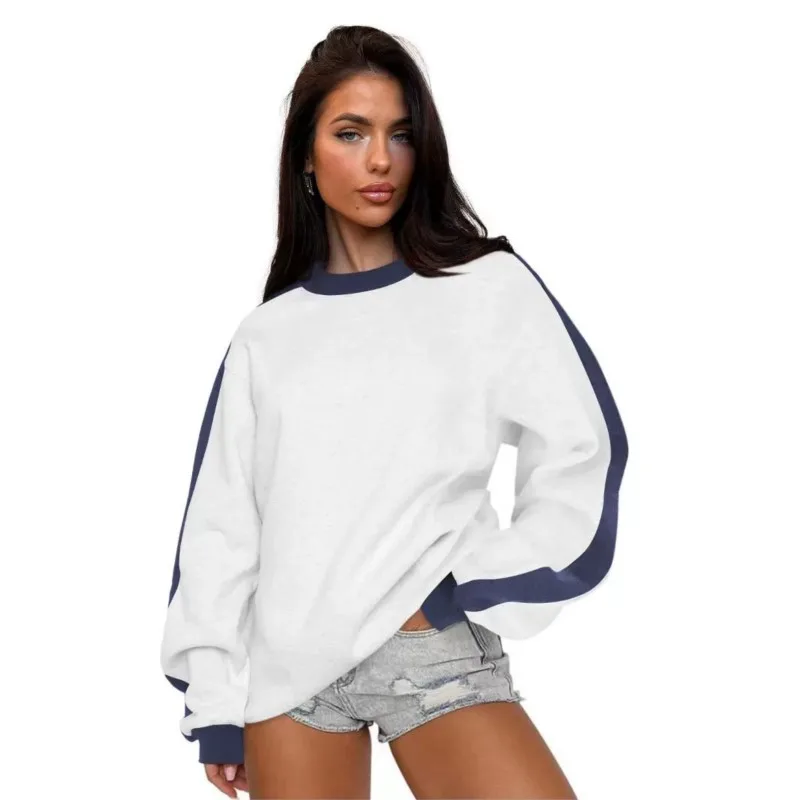 

New Fashion Women's Sweatshirts Hoodie 2026 Spring Contrasting Color Loose Casual Round Neck Long Sleeve Pullover Sweatshirt
