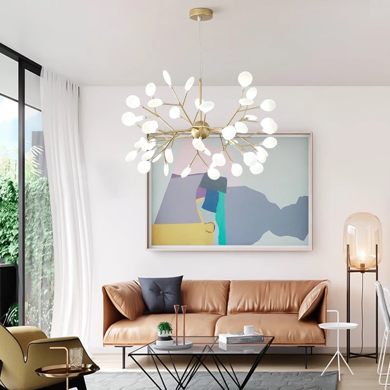 

Modern Firefly Chandelier Light Golden Nordic Branch Pendant Lamp Indoor Living Room Bedroom Cafe Decorative LED Hanging Light