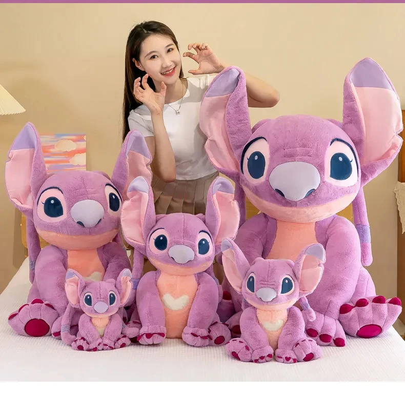 30/60cm Disney Cartoon Kawaii Lilo Stitch Pink Angel Stuffed Plush Toy Cartoon Doll Sleeping Pillow Gift For Children Friends