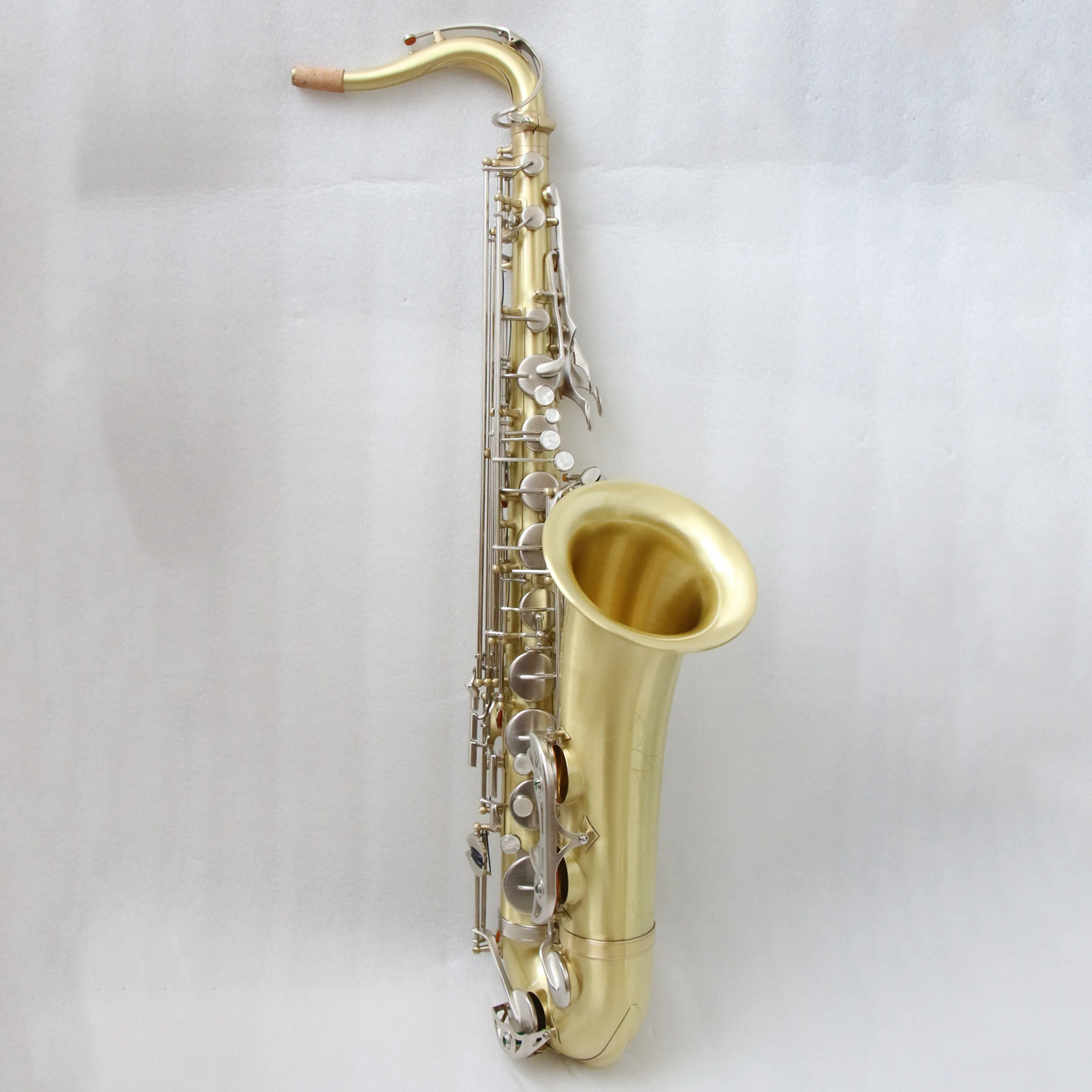 High Quality Musical Instruments Brass Bb Tone Tenor Saxophone With Gold Brush Body Nickel Brush Keys And Mother-of-Pear Inlays