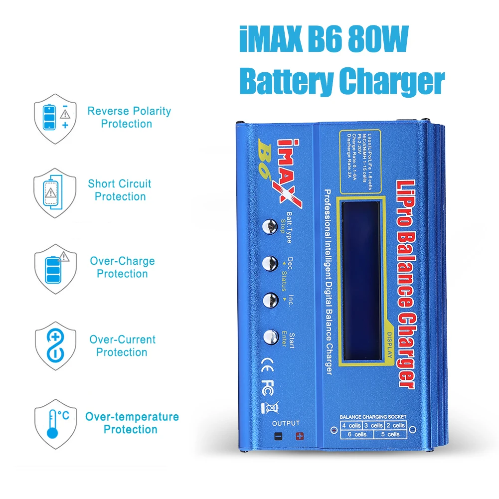 IMAX B6 Balance Discharger LCD Dispaly Digital Battery Pack Charger Discharge Power 5W 18V 6A for LiPo NiMH NiCd LiFe Pb Battery